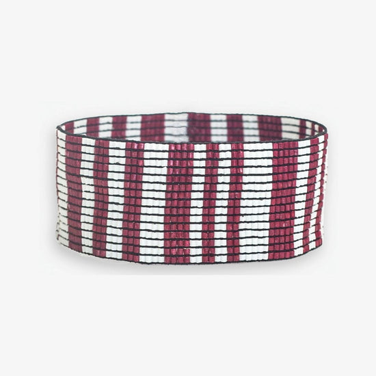 Kenzie Game Day Vertical Stripes Beaded Stretch Bracelet Dark Red and White