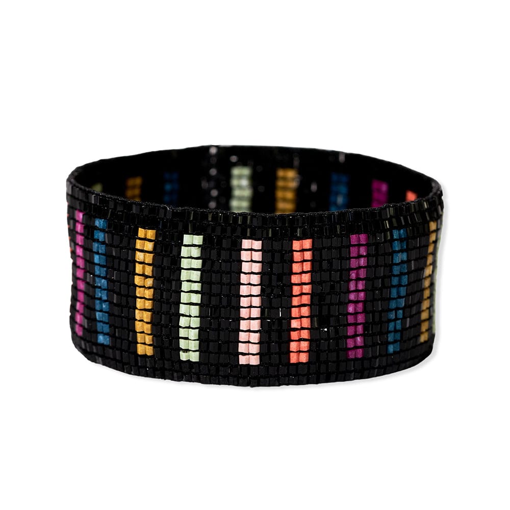 Load image into Gallery viewer, Kenzie Vertical Lines Beaded Stretch Bracelet Rainbow/Black WIDE STRETCH
