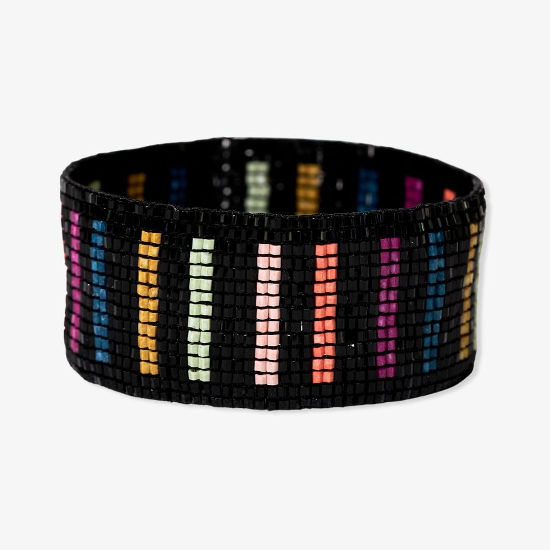 Kenzie Vertical Lines Beaded Stretch Bracelet Rainbow/Black Bracelet