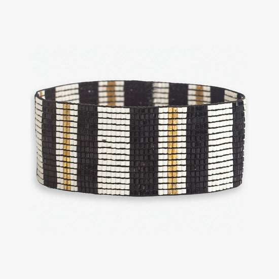 Kenzie Vertical Stripes Beaded Stretch Bracelet Black and White Bracelet