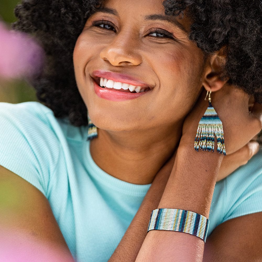 Kenzie Vertical Stripes Beaded Stretch Bracelet Blue INK+ALLOY, LLC