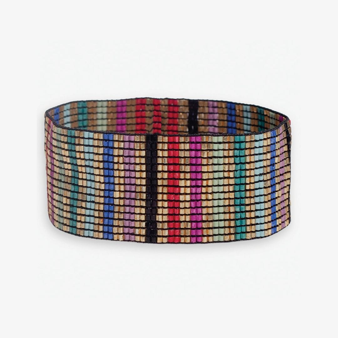 Kenzie Vertical Stripes Beaded Stretch Bracelet Gold Multicolor Bracelet