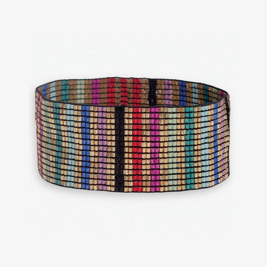 Kenzie Vertical Stripes Beaded Stretch Bracelet Gold Multicolor Bracelet