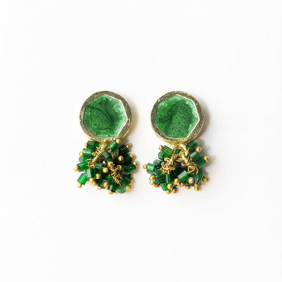 Kimberly Enamel Earring Leaf Green Drop