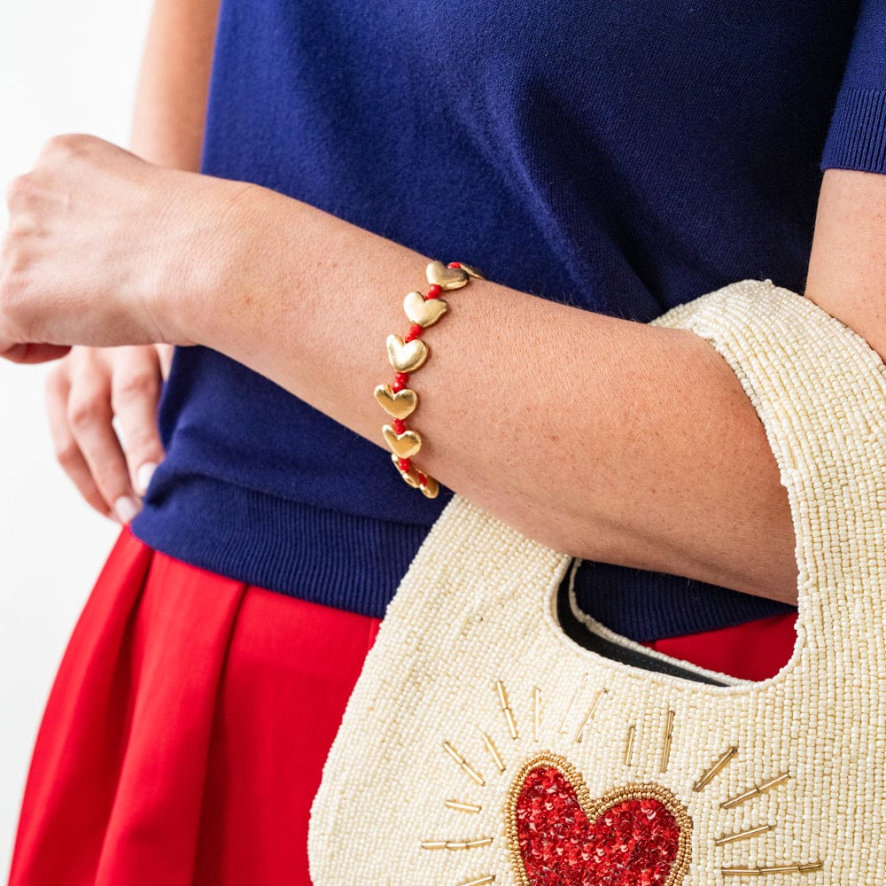 Kirsten Brass Heart Bracelet With Crystals Red Clasp