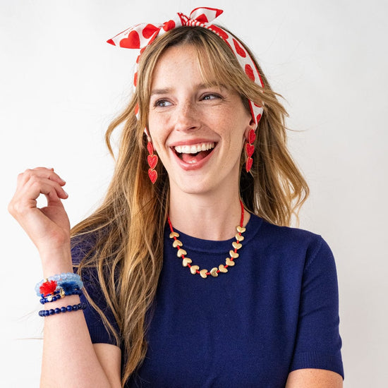 Kirsten Brass Heart Necklace With Crystals Red Single Strand