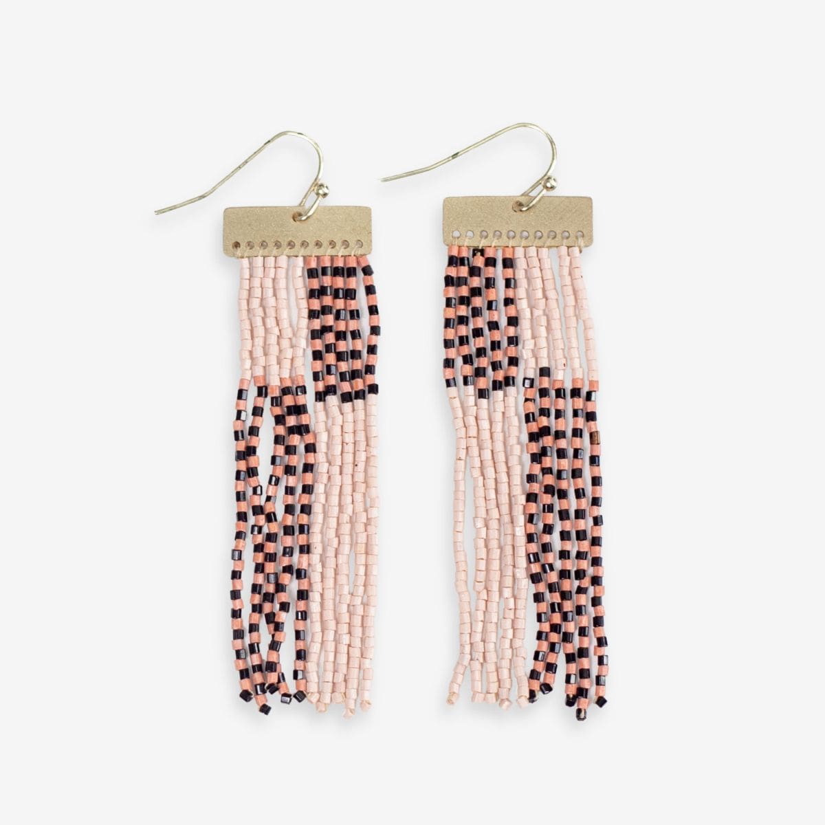 Lana Rectangle Hanger Colorblocks With Stripes Beaded Fringe Earrings Blush SHORT FRINGE