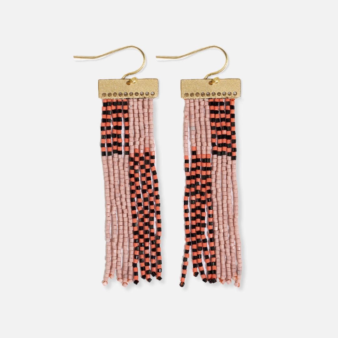 Lana Rectangle Hanger Colorblocks With Stripes Beaded Fringe Earrings Blush Fringe Earrings