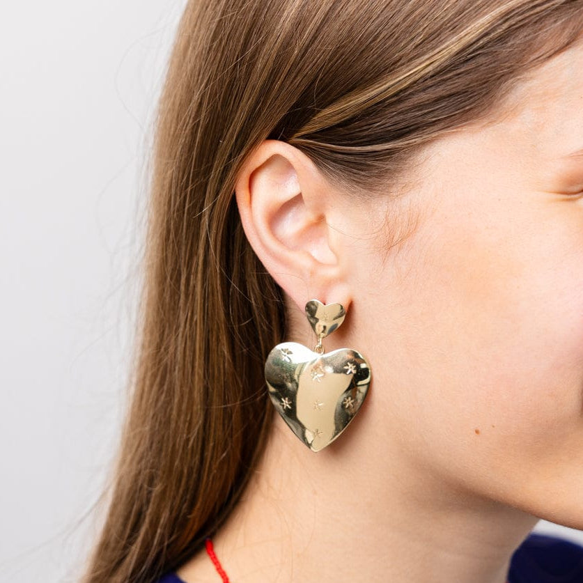 Laura Dangle Heart Earrings Brass Dangle