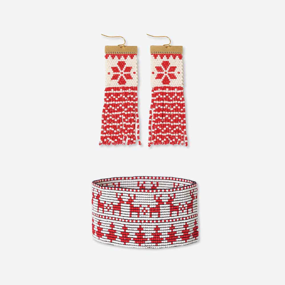 Lauren + Brooklyn Beaded Earrings And Bracelet Set Red Holiday Gift Set