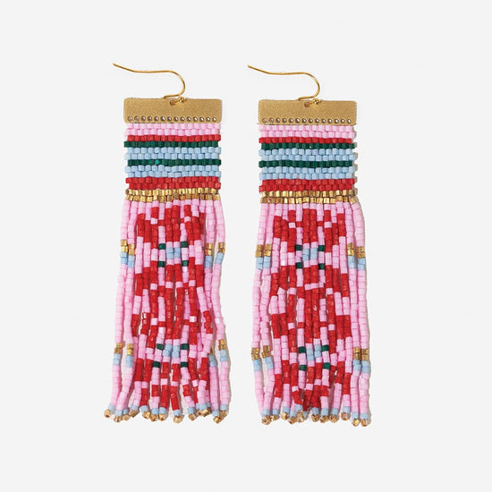 Lauren Faire Isle Nordic Beaded Fringe Earring Pink Earrings