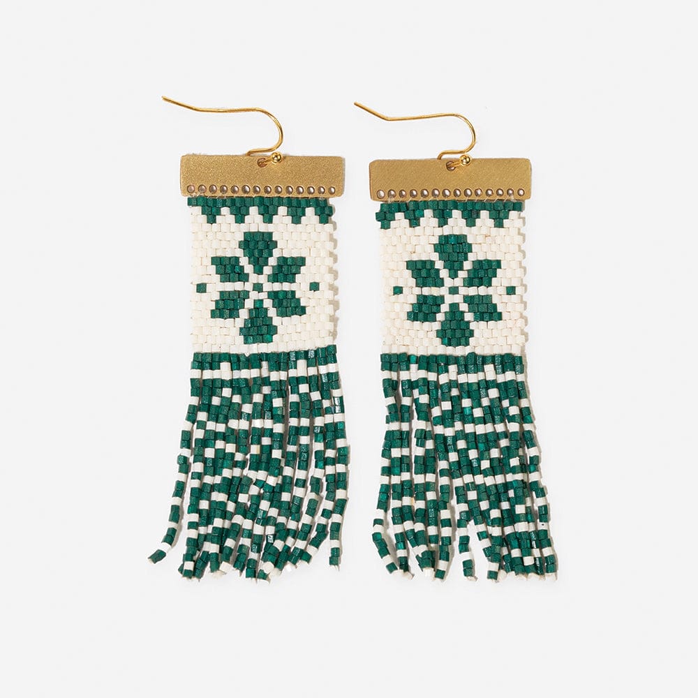 Lauren Holiday Beaded Fringe Earrings Green Earrings