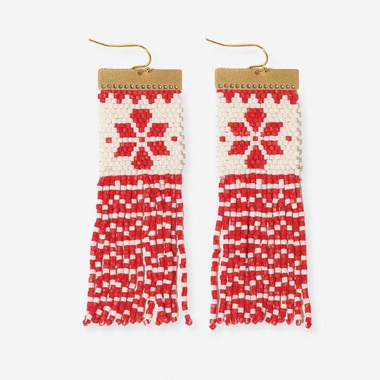 Lauren Holiday Beaded Fringe Earrings Red Earrings