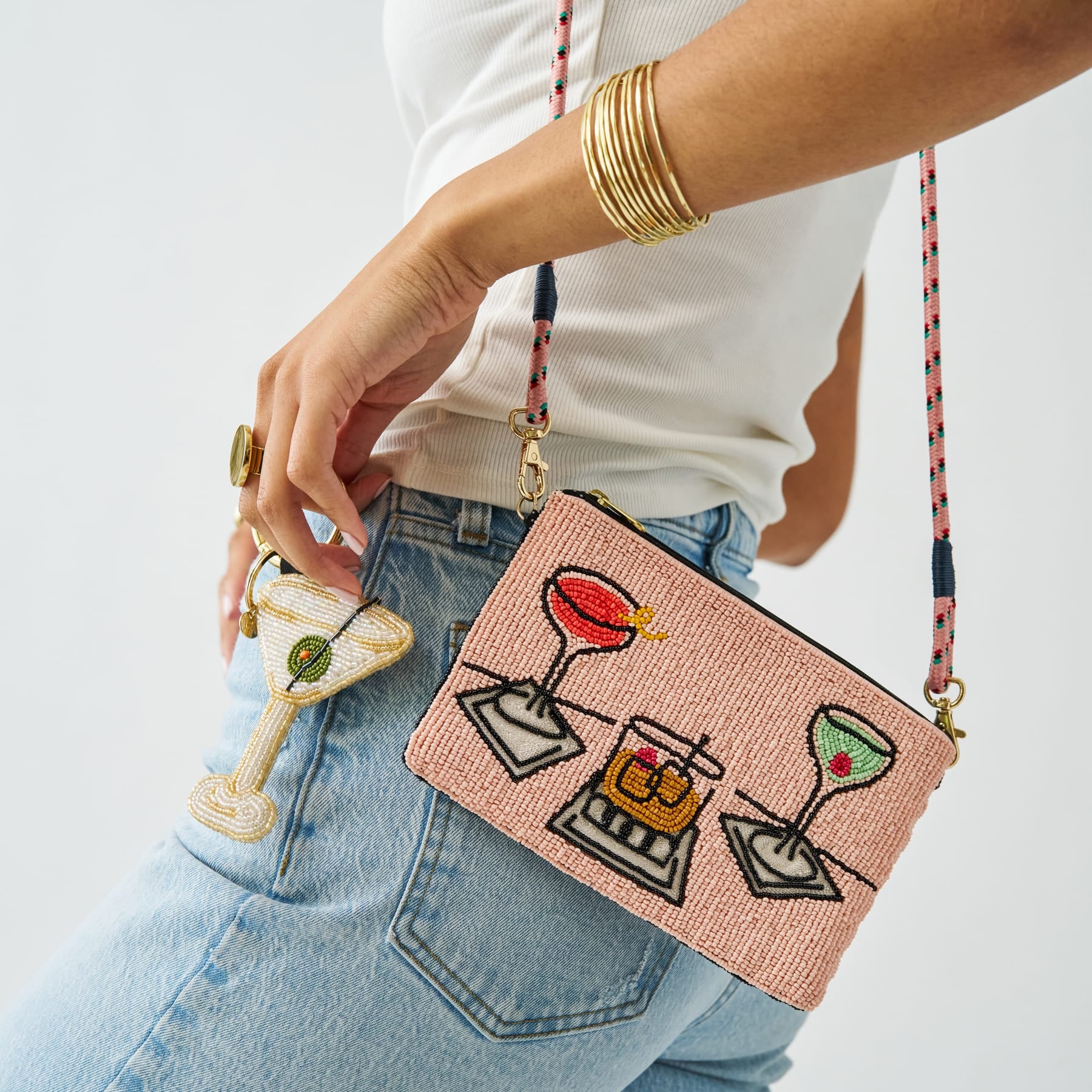 Leila Assorted Drink Seed Bead Clutch With Strap Bag