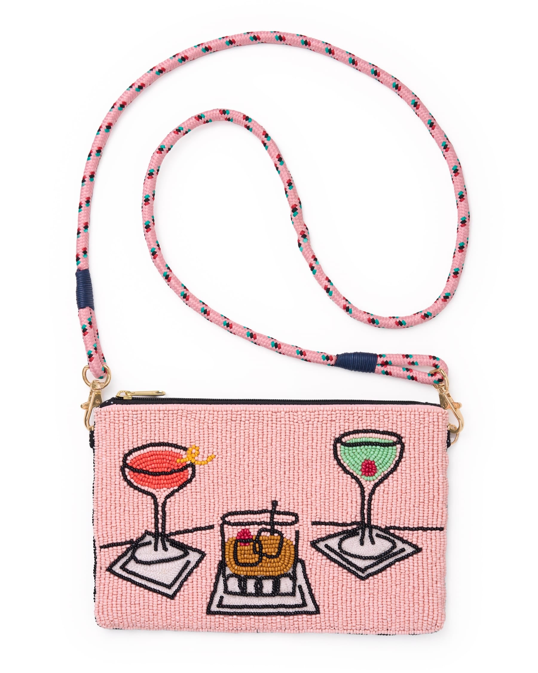 Leila Assorted Drink Seed Bead Clutch With Strap Bag
