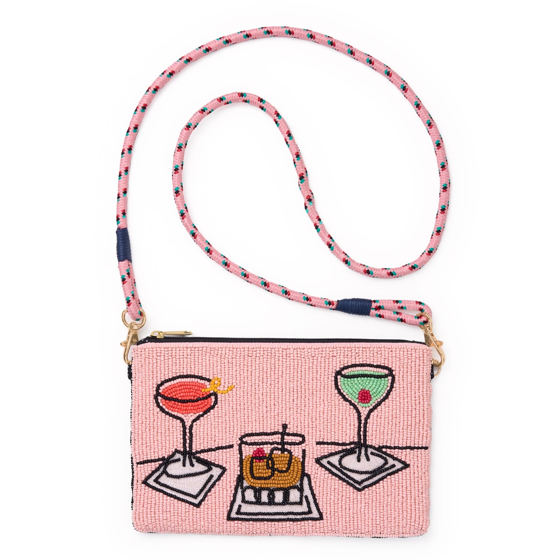 Leila Assorted Drink Seed Bead Clutch With Strap Bag