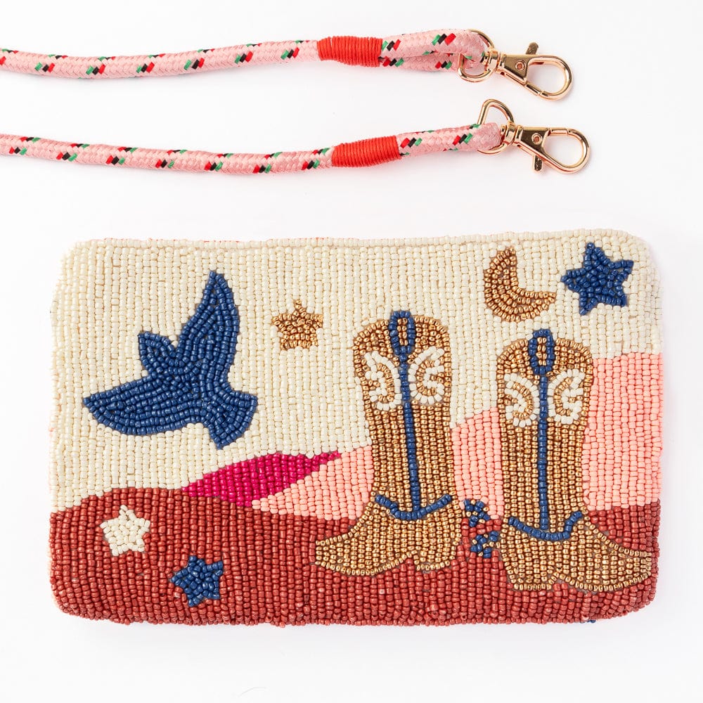 Leila Boot Seed Bead Clutch With Strap Crossbody