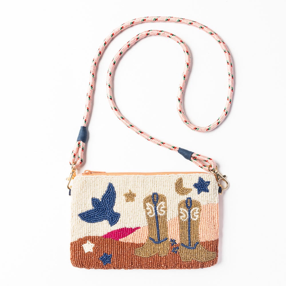 Leila Boot Seed Bead Clutch With Strap Crossbody