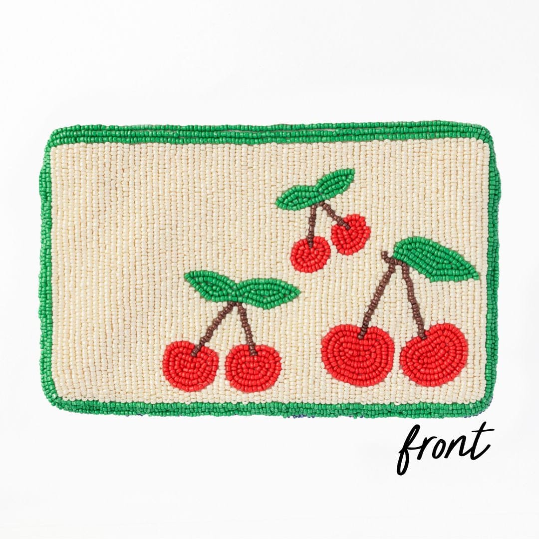 Leila Cherries Seed Bead Clutch With Strap Crossbody