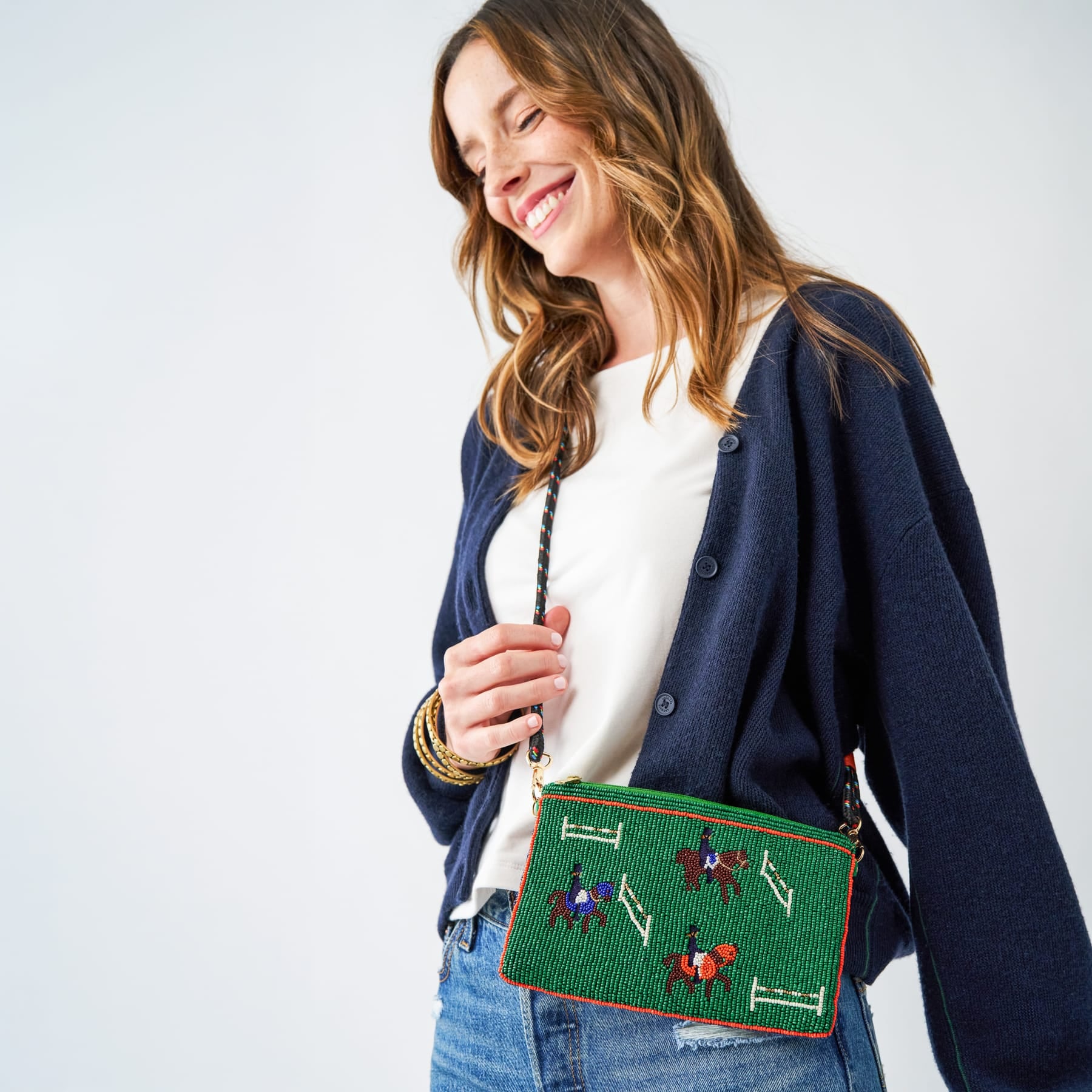 Leila Horse Seed Bead Clutch With Strap Bag