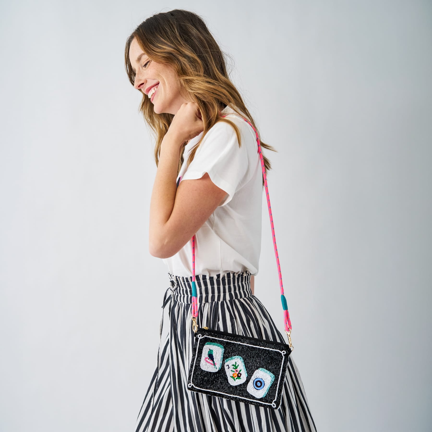 Leila Mahjong Seed Bead Clutch With Strap Bag