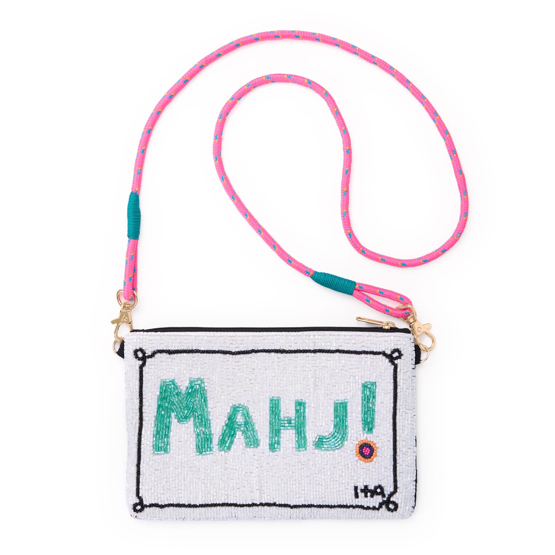 Leila Mahjong Seed Bead Clutch With Strap Bag