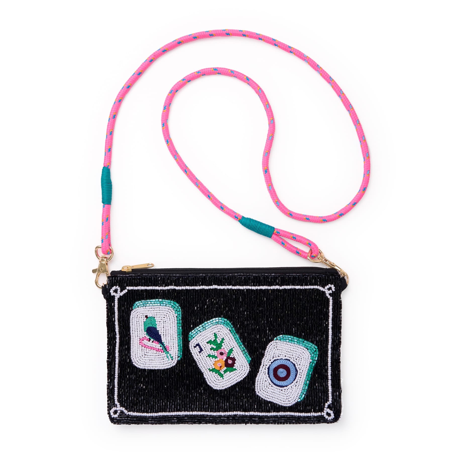 Leila Mahjong Seed Bead Clutch With Strap Bag