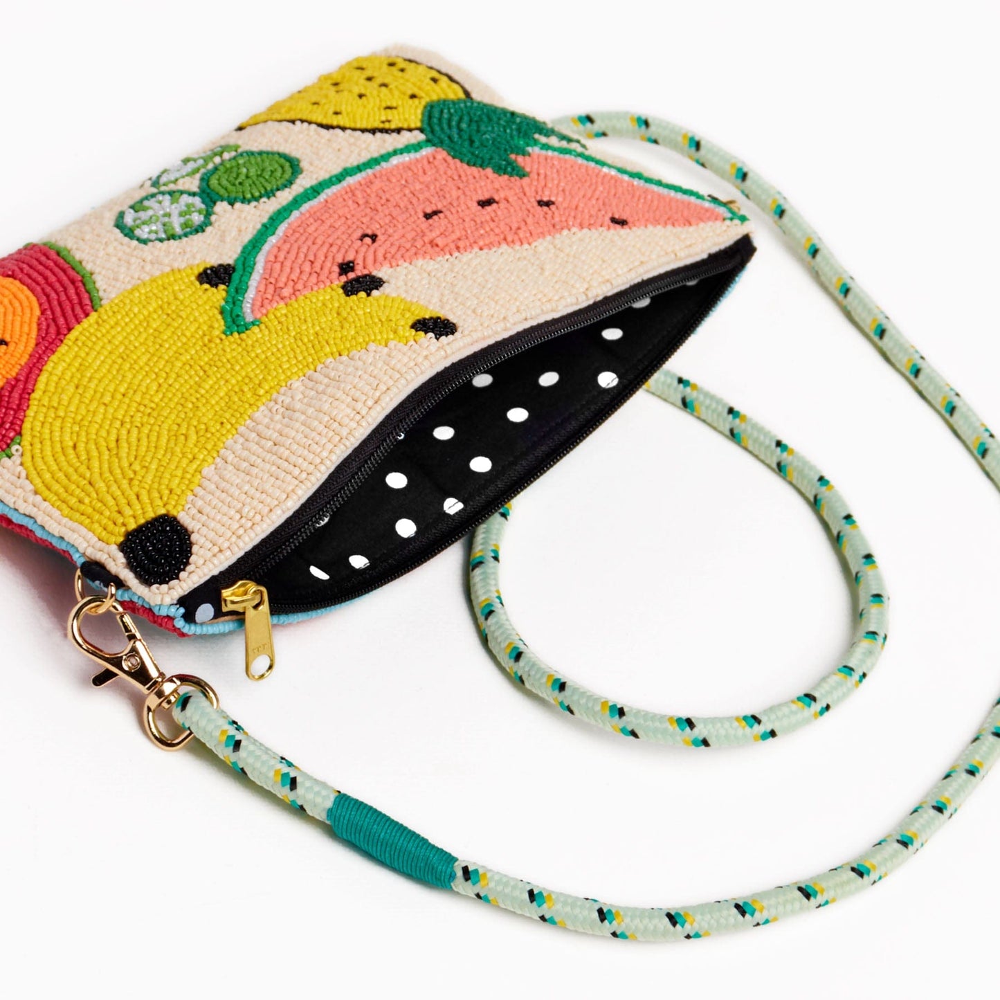 Leila Mixed Fruit Seed Bead Clutch With Strap Crossbody