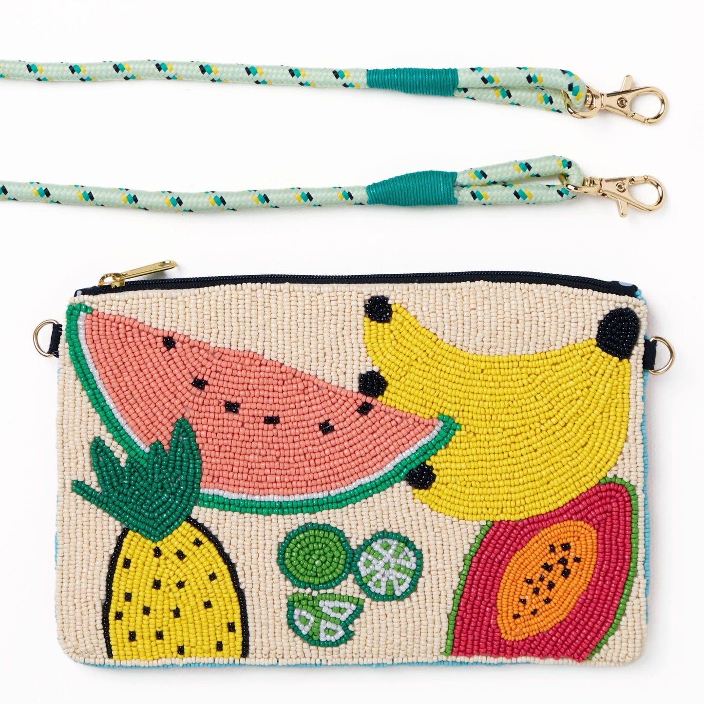 Leila Mixed Fruit Seed Bead Clutch With Strap Crossbody