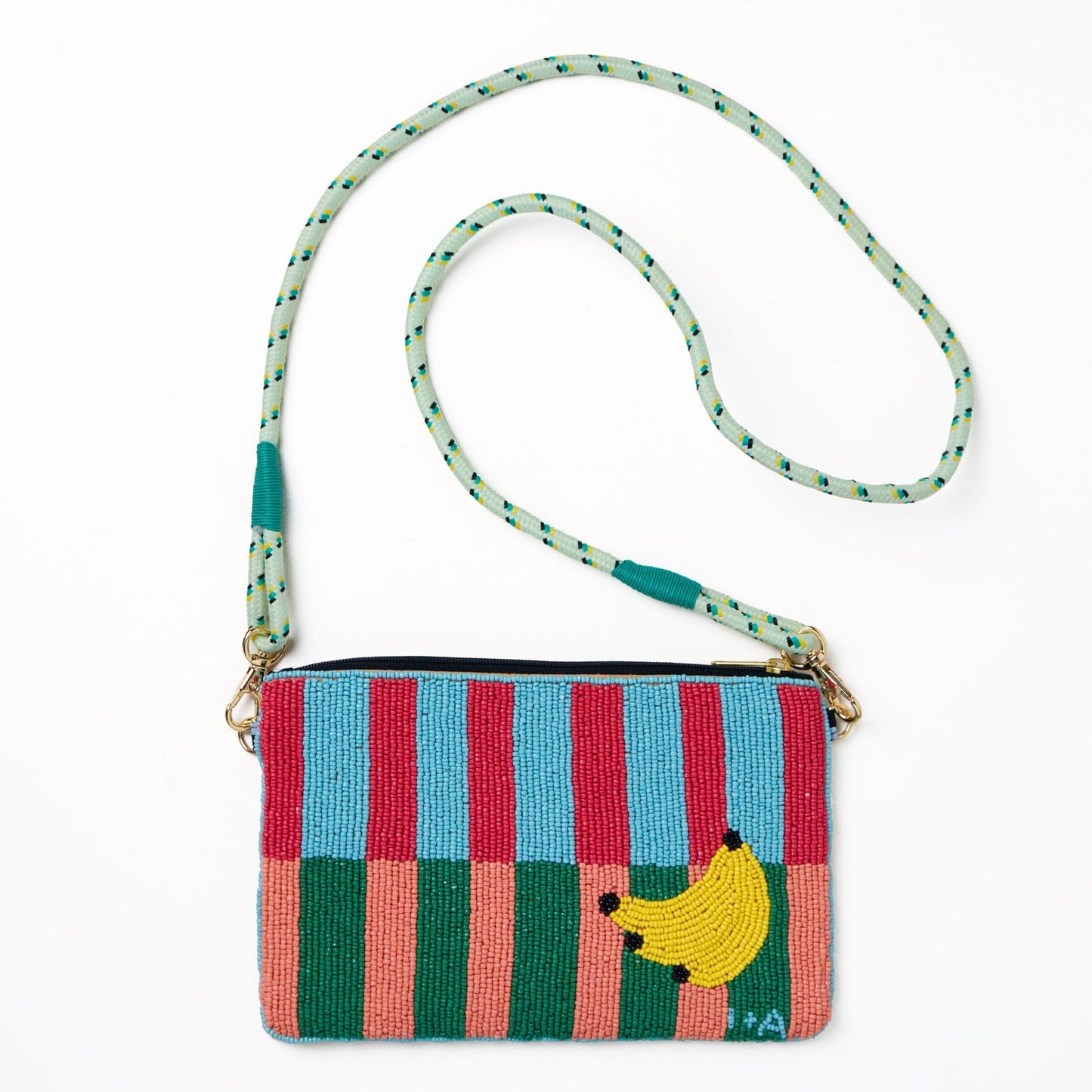 Leila Mixed Fruit Seed Bead Clutch With Strap Crossbody