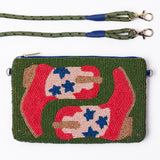 Leila Red Boots Seed Bead Clutch With Strap Crossbody