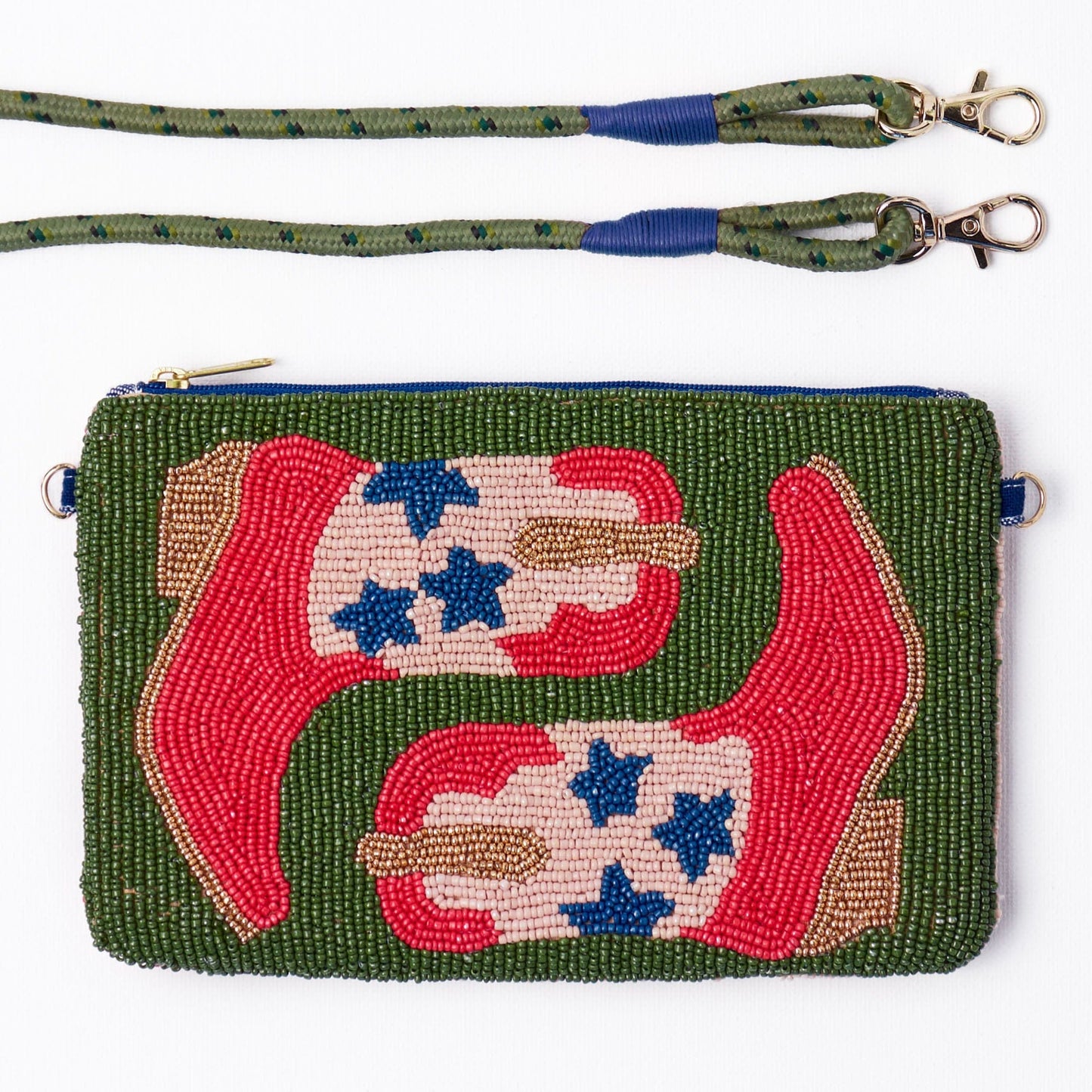 Leila Red Boots Seed Bead Clutch With Strap Crossbody