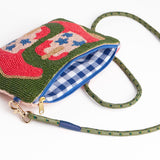 Leila Red Boots Seed Bead Clutch With Strap Crossbody
