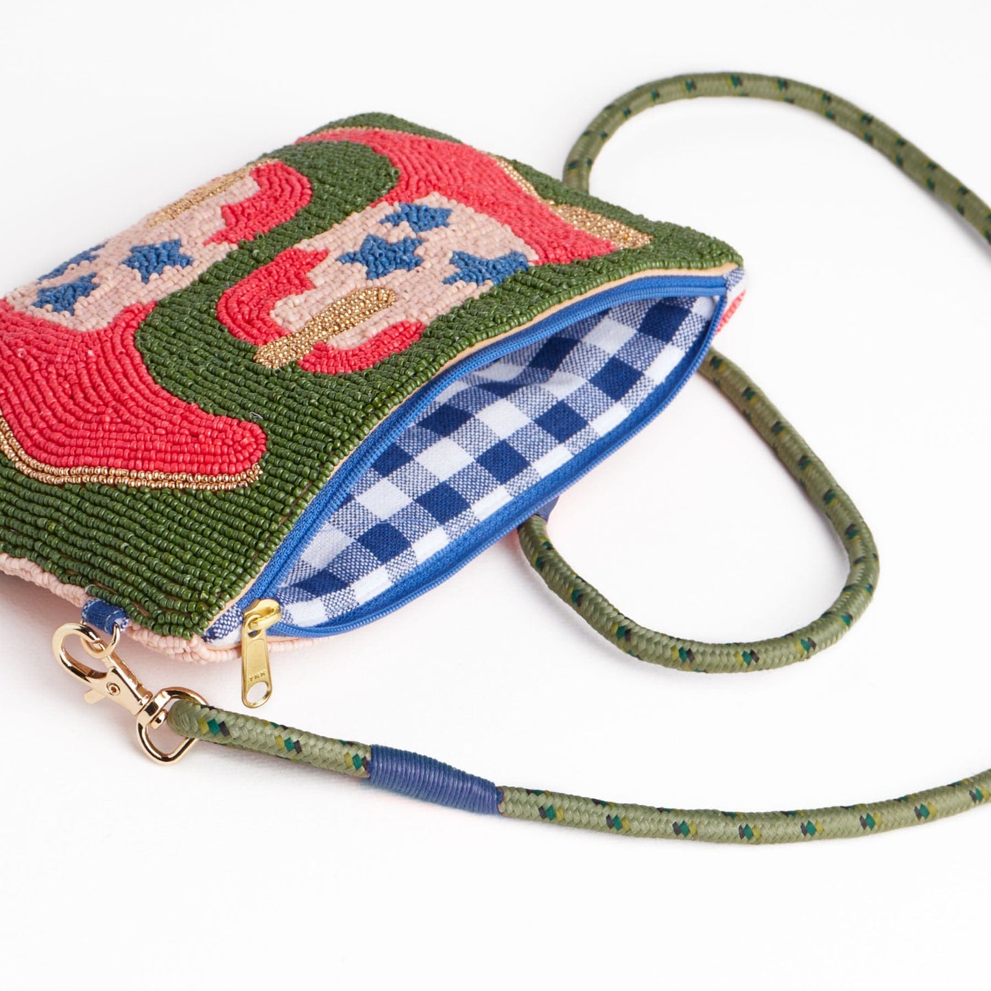 Leila Red Boots Seed Bead Clutch With Strap Crossbody