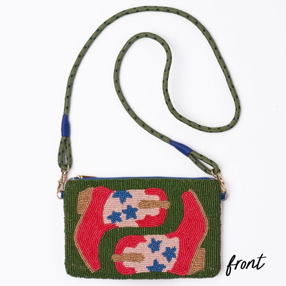 Leila Red Boots Seed Bead Clutch With Strap Bag