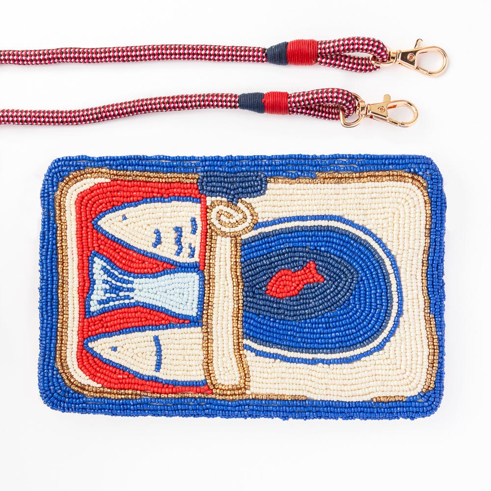 Leila Sardine Seed Bead Clutch With Strap Crossbody