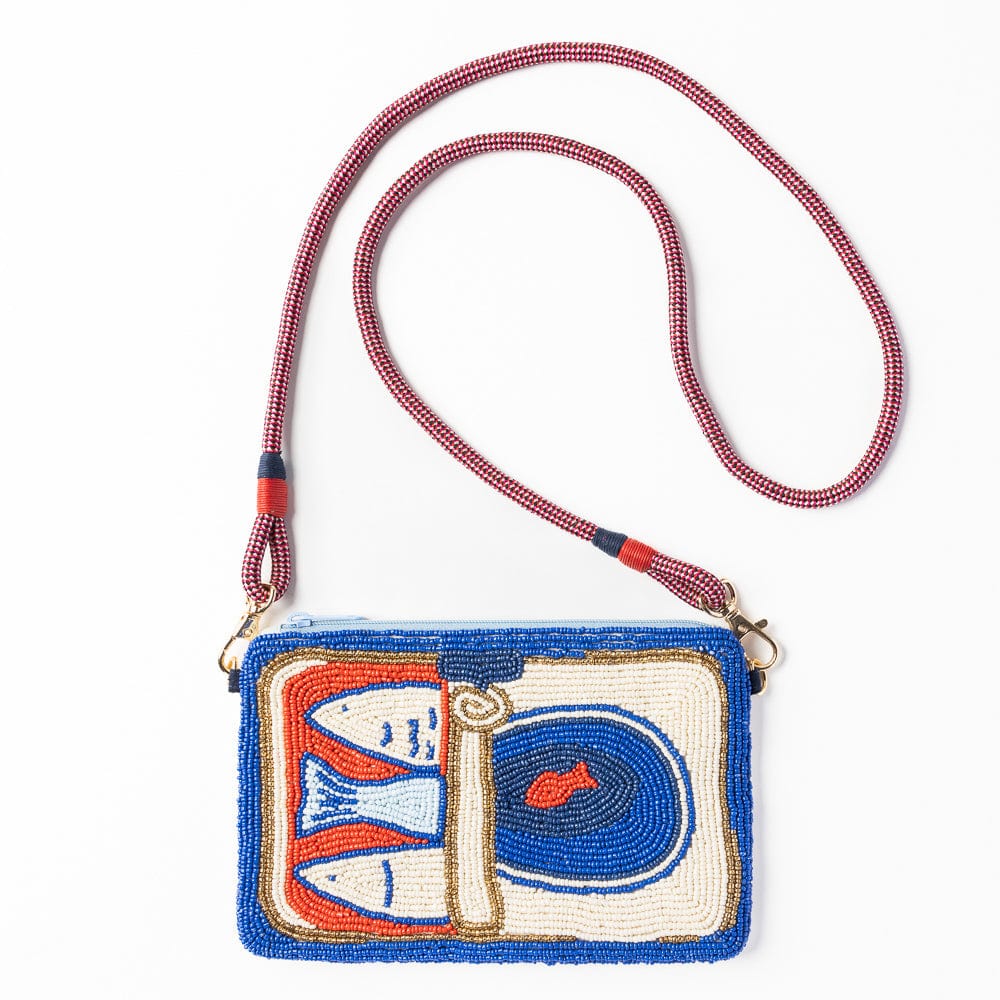 Leila Sardine Seed Bead Clutch With Strap Crossbody