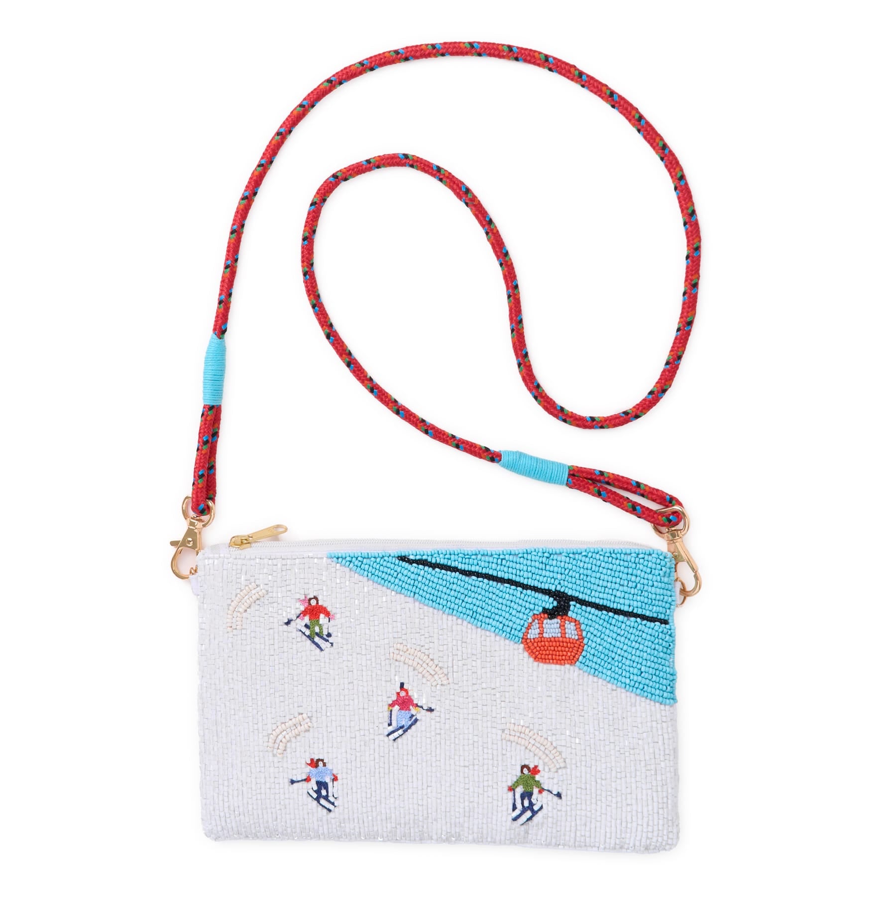 Leila Skier Seed Bead Clutch With Strap Bag