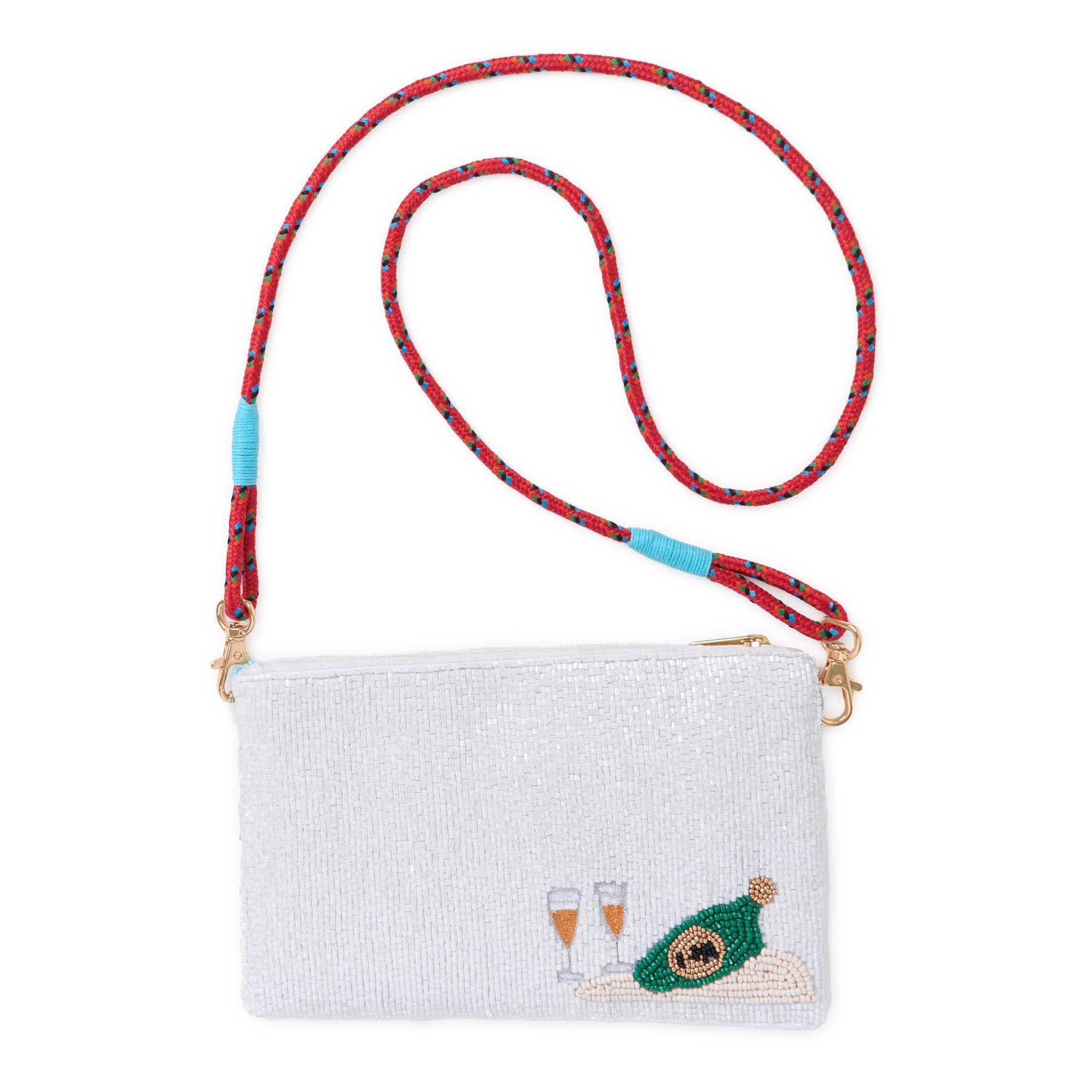 Leila Skier Seed Bead Clutch With Strap Bag