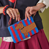 Leila Striped Beaded Dachshund Bag Red + Blue Bag