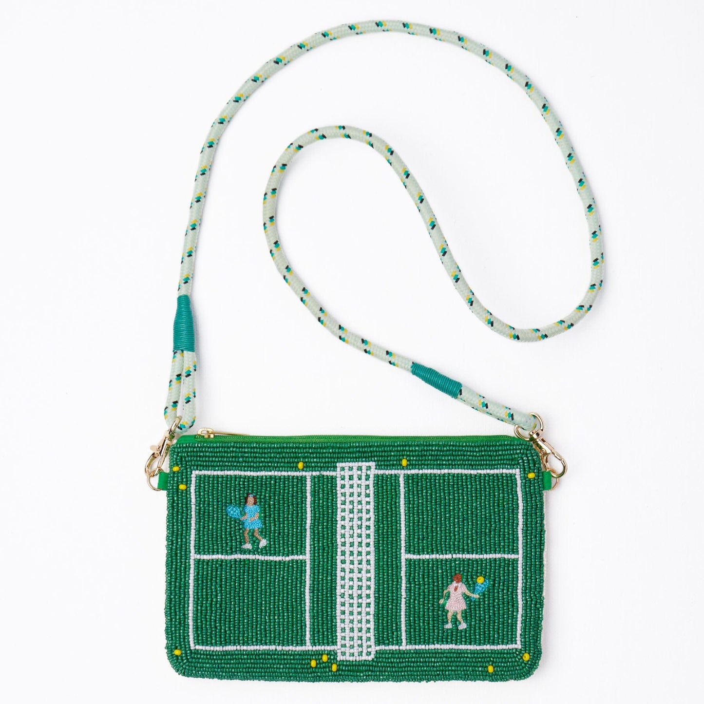 Leila Tennis Seed Bead Clutch With Strap Crossbody
