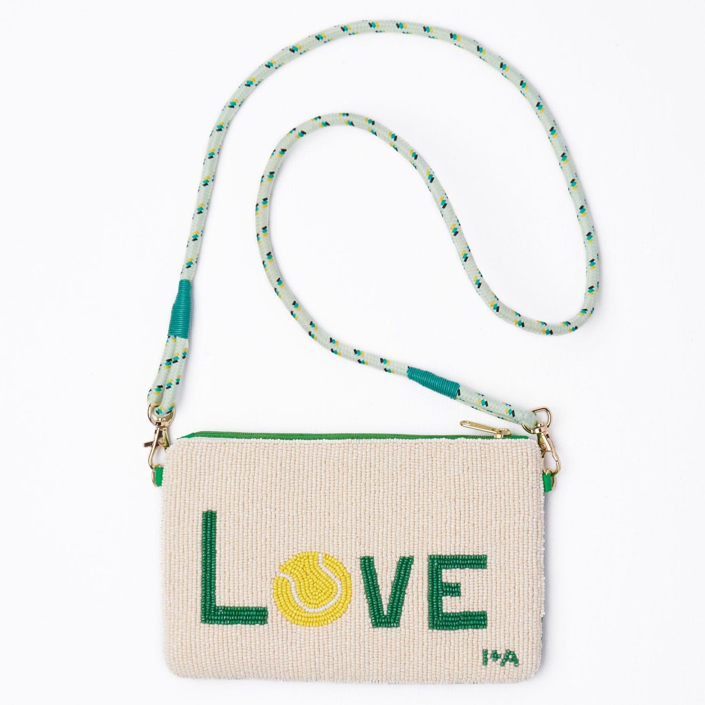 Leila Tennis Seed Bead Clutch With Strap Crossbody