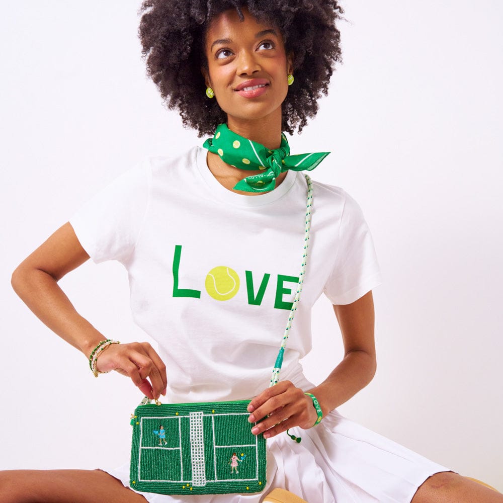 Leila Tennis Seed Bead Clutch With Strap Crossbody