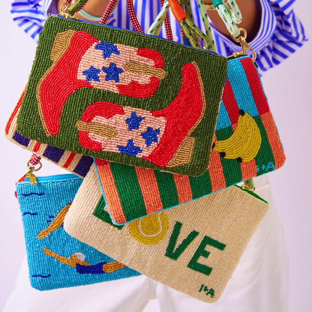 Leila Tennis Seed Bead Clutch With Strap Crossbody