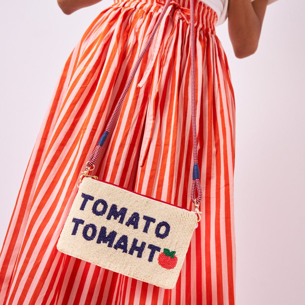 Leila Tomato Tomahto Seed Bead Clutch With Strap Crossbody