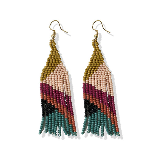 Load image into Gallery viewer, Lennon Angles Beaded Fringe Earrings Muted Rainbow Earrings
