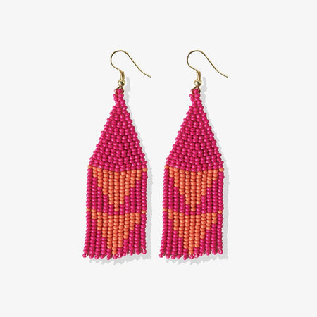 Rainbow and pink outlet beaded earrings, long, fringe, bohemian, bead