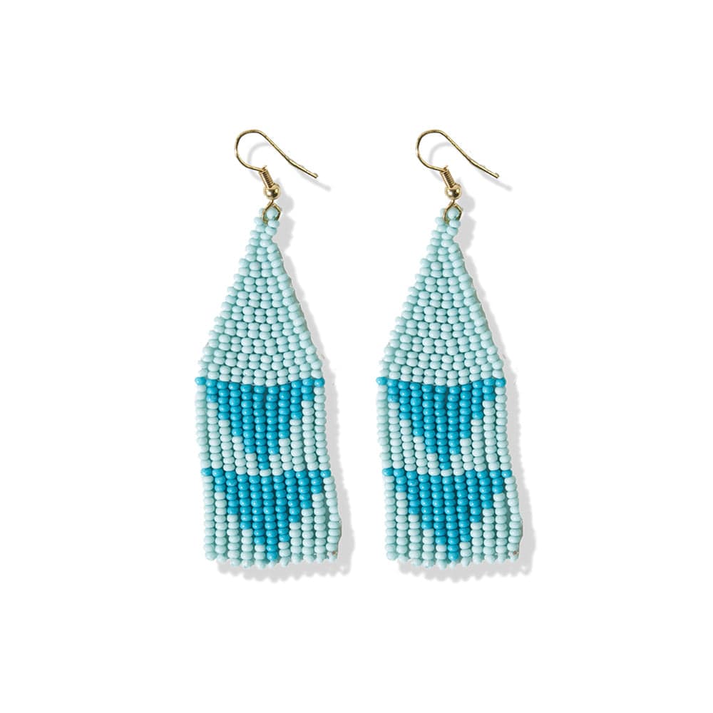 Load image into Gallery viewer, Lennon Two Color Triangles Beaded Fringe Earrings Light Blue Earrings
