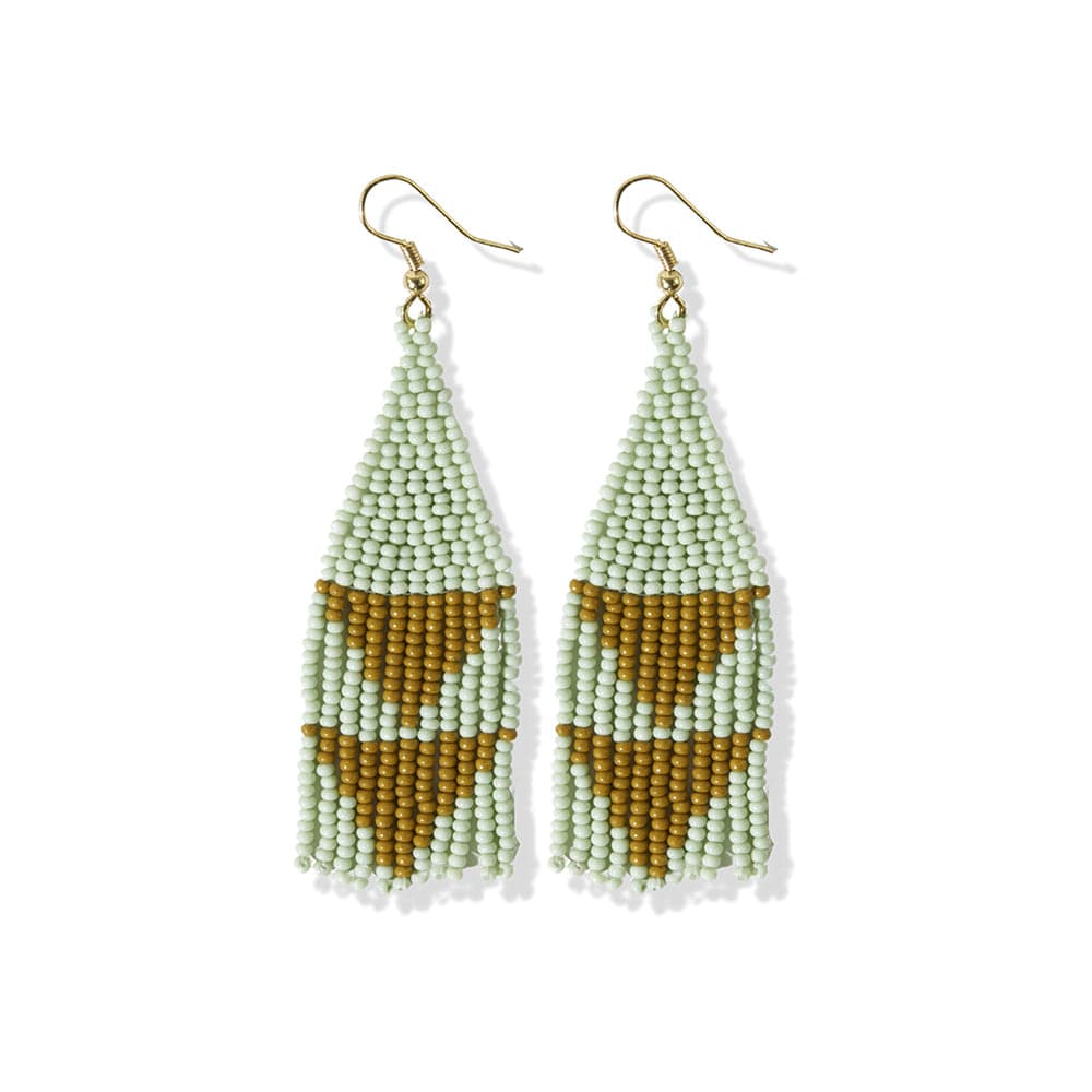 Load image into Gallery viewer, Lennon Two Color Triangles Beaded Fringe Earrings Mint Earrings
