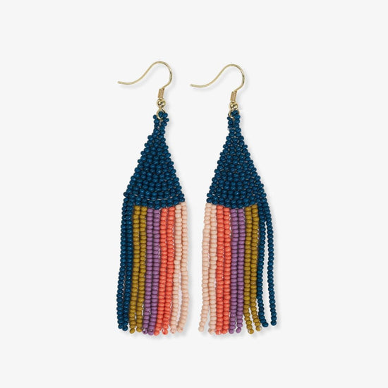 Lennon Vertical Stripes Beaded Fringe Earrings Citron + Coral Fringe Earrings